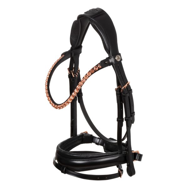 NINFEA STRAIGHT NOSEBAND ROSEGOLD FITTINGS ANATOMIC LEATHER BRIDLE - immagine 2