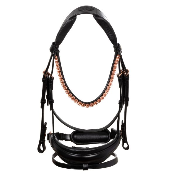 NINFEA STRAIGHT NOSEBAND ROSEGOLD FITTINGS ANATOMIC LEATHER BRIDLE - immagine 3