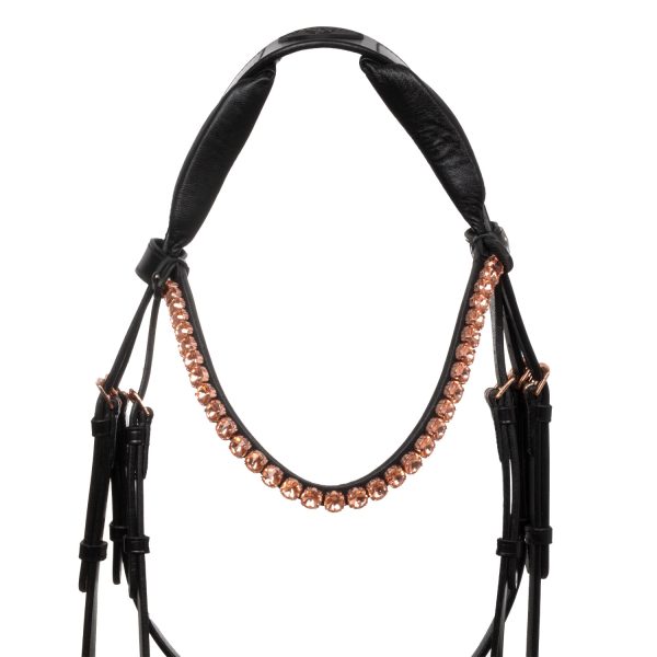 NINFEA STRAIGHT NOSEBAND ROSEGOLD FITTINGS ANATOMIC LEATHER BRIDLE - immagine 4