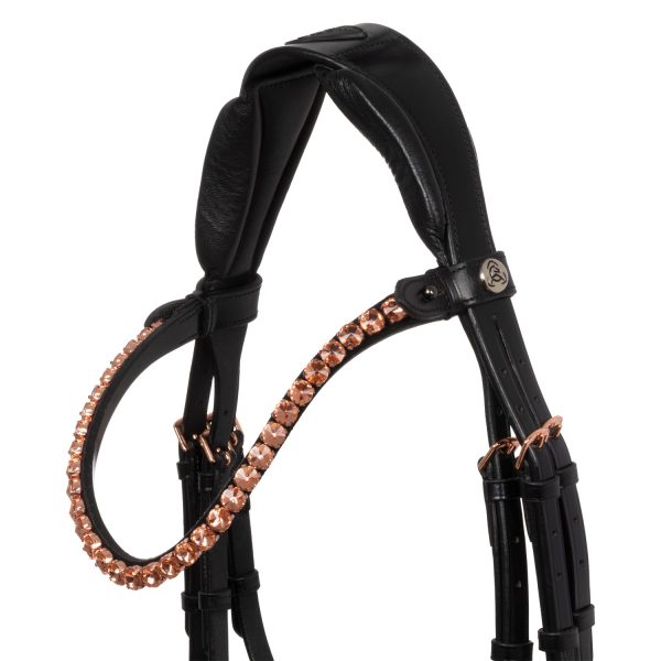 NINFEA STRAIGHT NOSEBAND ROSEGOLD FITTINGS ANATOMIC LEATHER BRIDLE - immagine 5