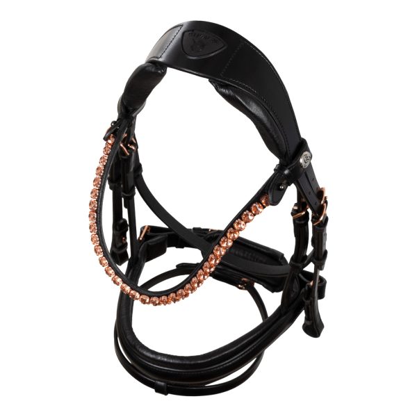 NINFEA STRAIGHT NOSEBAND ROSEGOLD FITTINGS ANATOMIC LEATHER BRIDLE - immagine 9