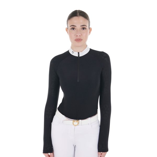 WOMEN'S TULLE STRETCH COMPETITION POLO SHIRT LS ZIP