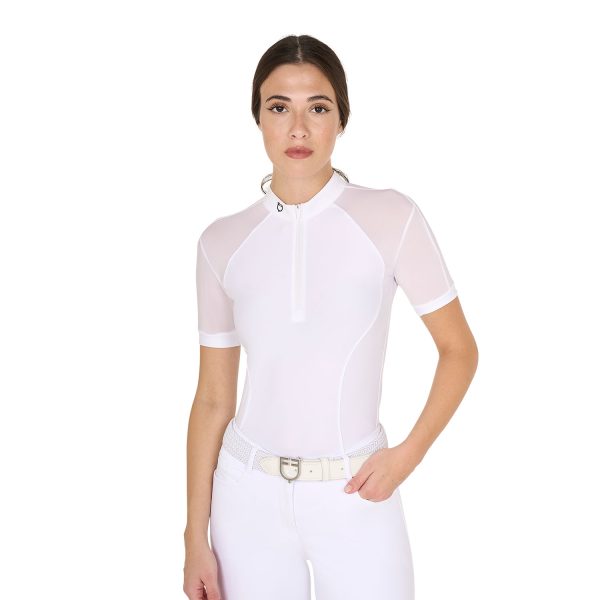 WOMEN'S TULLE STRETCH COMPETITION POLO SHIRT SS ZIP - immagine 2