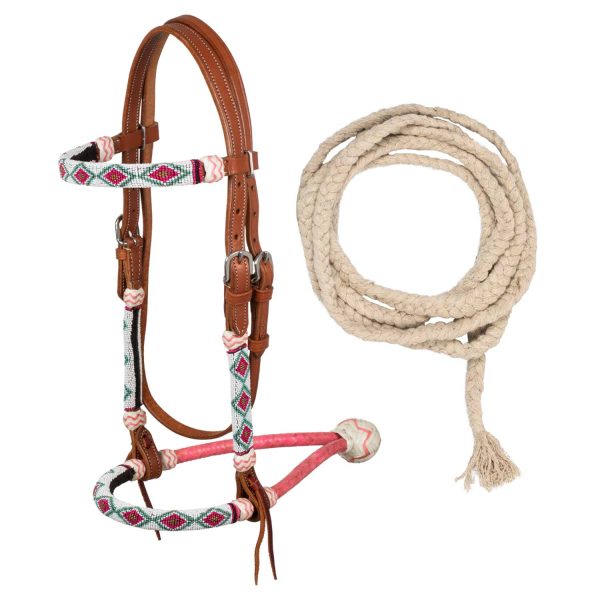 BEADED BOSAL BRIDLE WITH COTTON MECATE REINS - immagine 2