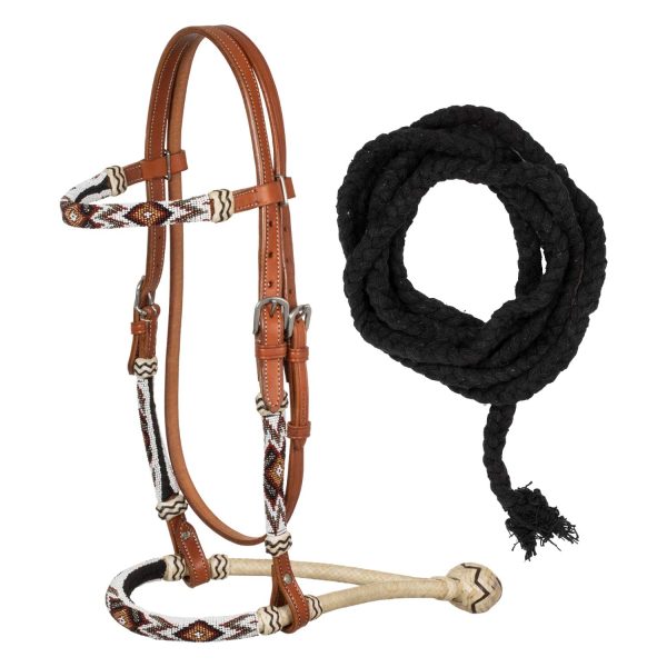 BRIDLE BOSAL WITH BEADED SOUTHWEST DECORATIONS AND COTTON MECATE REINS - immagine 2