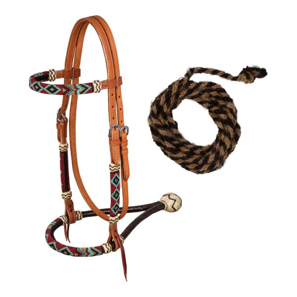 BURGUNDY PEARLS BOSAL SET WITH HORSEHAIR MECATE REINS