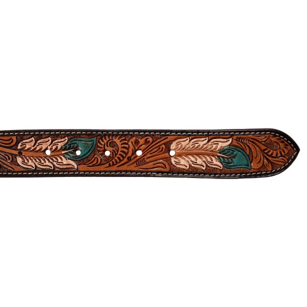 UNISEX WESTERN BEADED BELT WITH FEATHER ENGRAVING - immagine 5