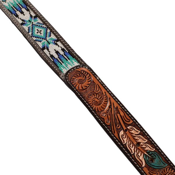 UNISEX WESTERN BEADED BELT WITH FEATHER ENGRAVING - immagine 6