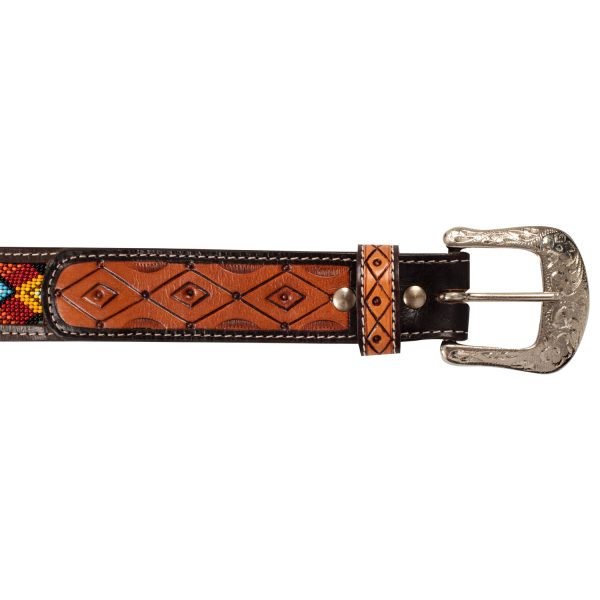 UNISEX WESTERN BEADED BELT AND BRASS BUCKLE - immagine 3