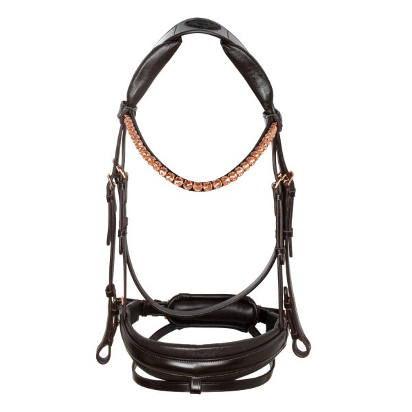 NINFEA STRAIGHT NOSEBAND ROSEGOLD FITTINGS ANATOMIC LEATHER BRIDLE - immagine 11