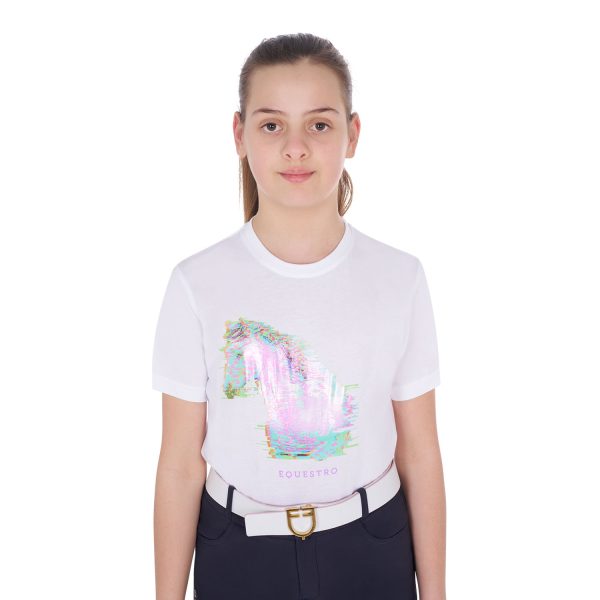 GIRLS' INTERFERENCE HORSE PRINT COTTON T-SHIRT